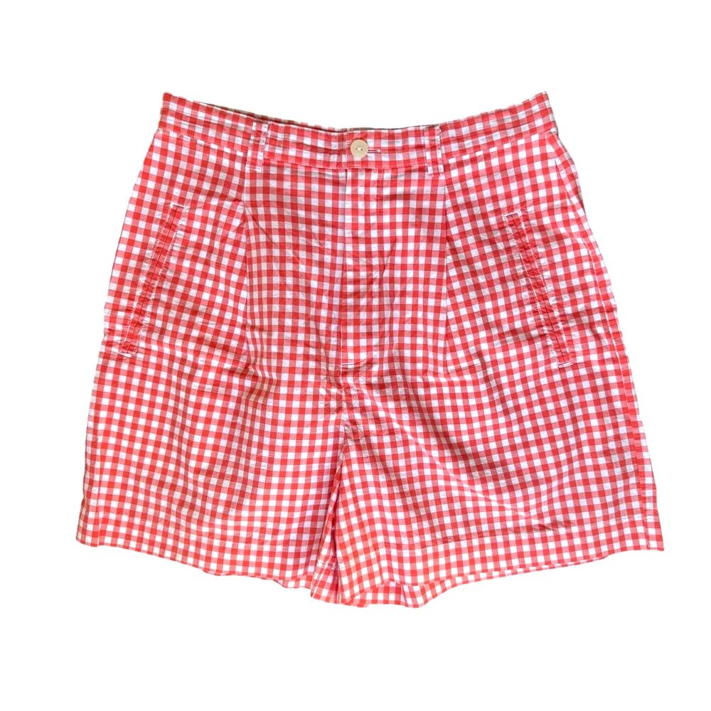 Gap Vintage 90s Pleated Bermuda Shorts in Tomato Red Gingham Size 6 Cotton